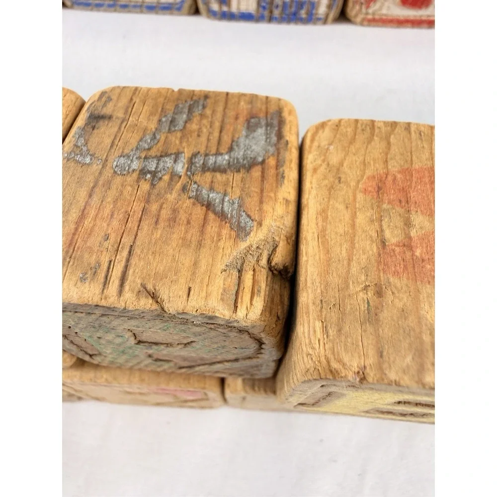 Vintage Wooden Alphabet Blocks‎ ABC Picture Toy Set 44 Nursery Rhyme Animals